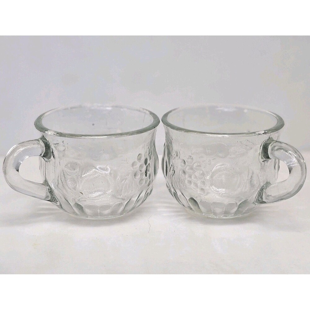 Vtg Jeannette Glass Punch Cups, Clear w/Fruit Pattern, Set of 2‎